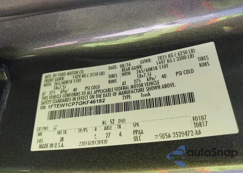 2016 Ford F150 Xlt from USA, damaged, VIN 1FTEW1CP7GKF46182